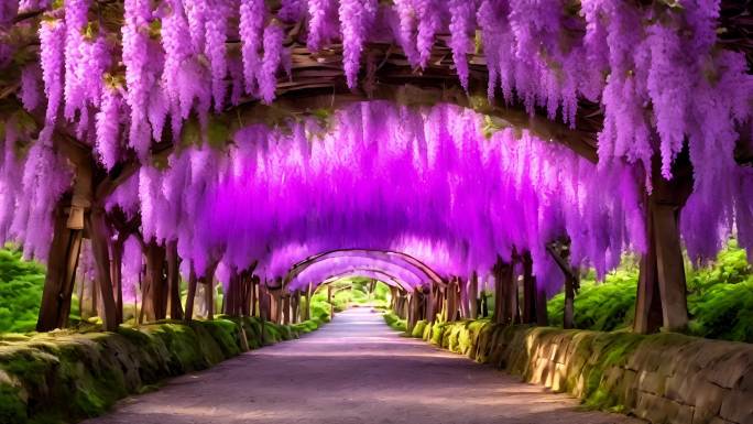 紫藤花形成的美丽隧道