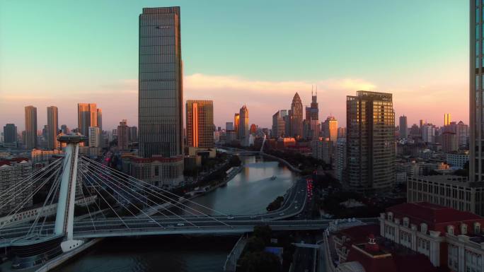 天津城市宣传片海河赤峰桥地标建筑航拍