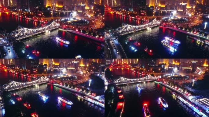 天津城市宣传片海河繁华都市夜景解放桥航拍