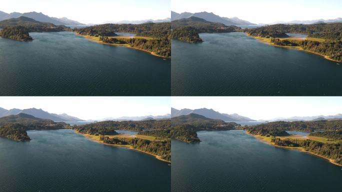 无人机在阿根廷巴里洛切湖拍摄的画面。