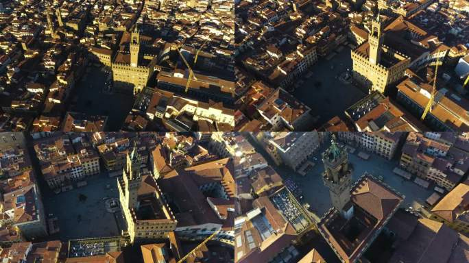 在意大利托斯卡纳的佛罗伦萨，黄金时间鸟瞰旧宫