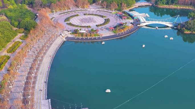 上海浦东新区世纪公园航拍城市地标风景风光