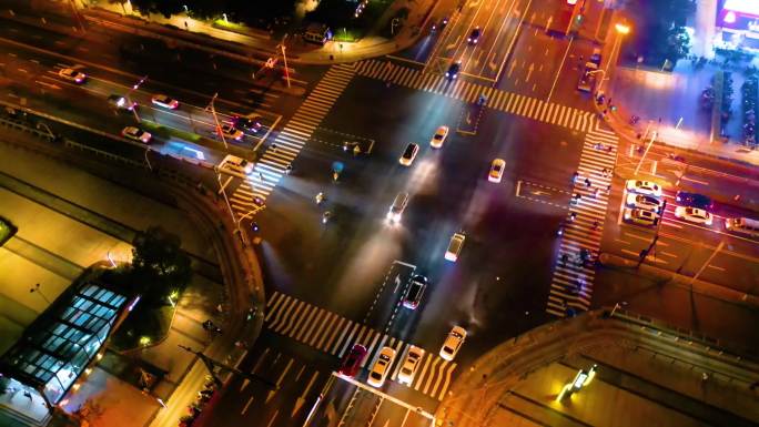 杭州城市十字路口夜景车流延时摄影_1