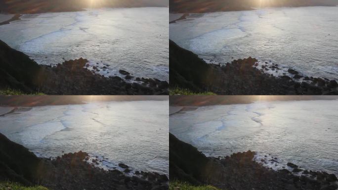 坎塔布里亚海滩的日落黄金时刻