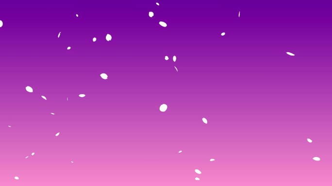 白色剪影樱花暴风雪的循环视频，花瓣从左上角落下，渐变背景(紫色，粉红色)