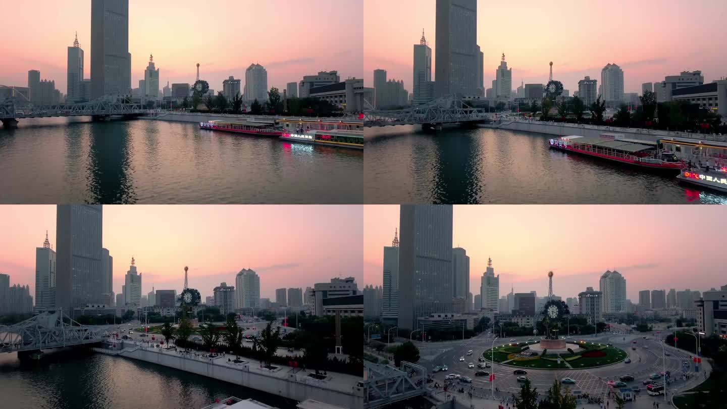 天津城市航拍地标建筑海河天津站世纪钟