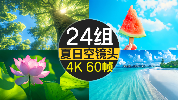 4K夏天树叶荷花阳光处暑夏季立夏白云西瓜