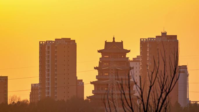 陕西省榆林市榆阳区张季鸾纪念馆日落延时