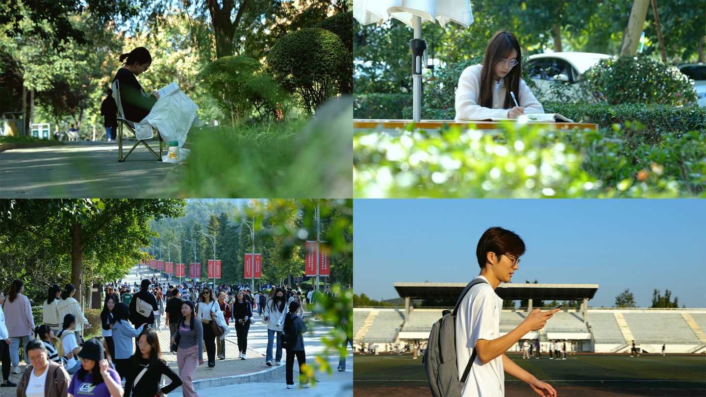 原创大学校园学习 人群行走 手机交流升格