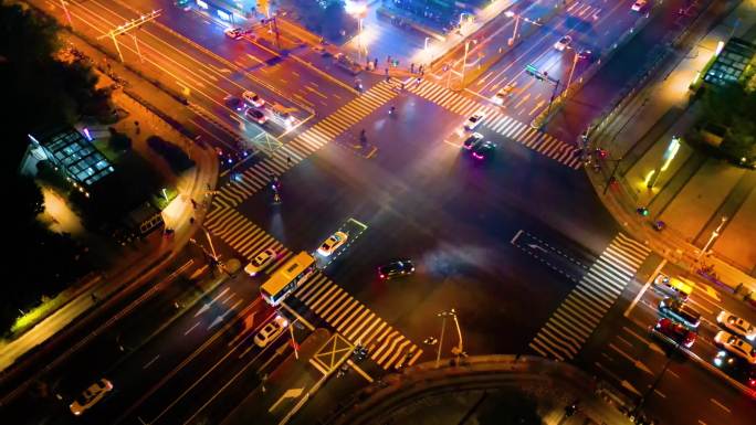 杭州城市十字路口夜景车流延时_1