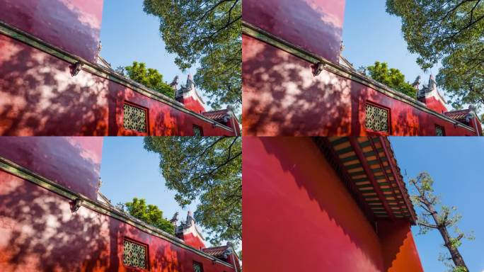 红墙绿瓦延时 红墙树影光影 揭阳学宫