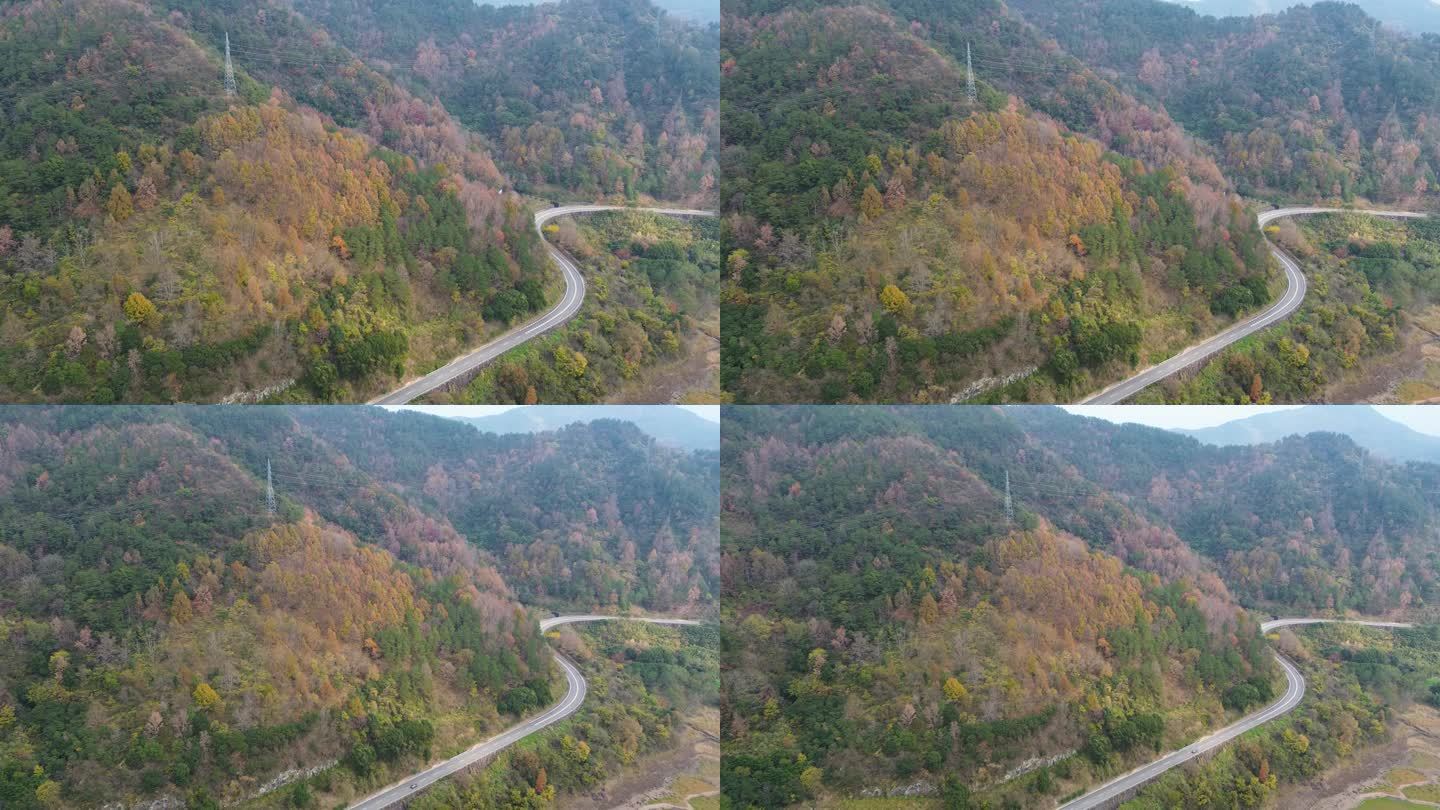 浙江溪口风景区公路秋色风光航拍