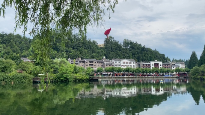 井冈山主题风景 红色根据地 火炬 湖水