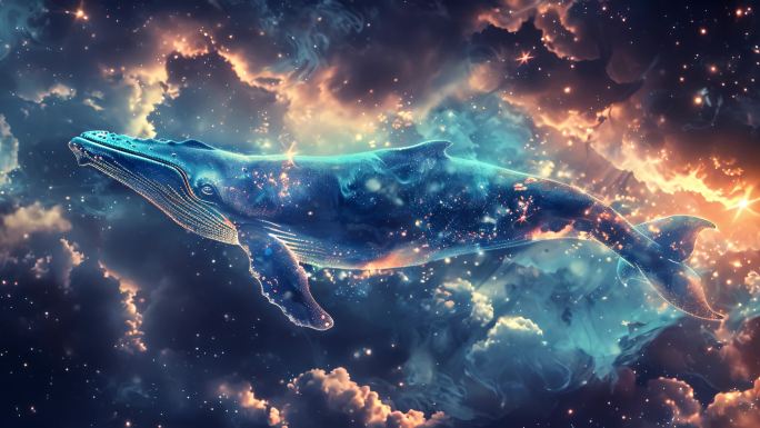 梦幻粒子鲸鱼 鲸鱼在天空中漫游
