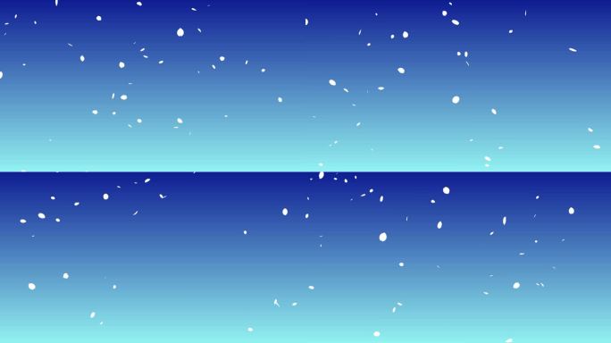 白色剪影樱花暴风雪的循环视频，花瓣从左上角落下，渐变背景(蓝色，浅蓝色)