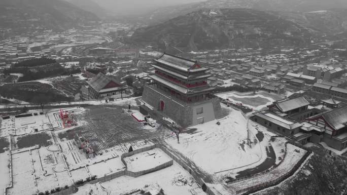 4K潼关古城雪景航拍