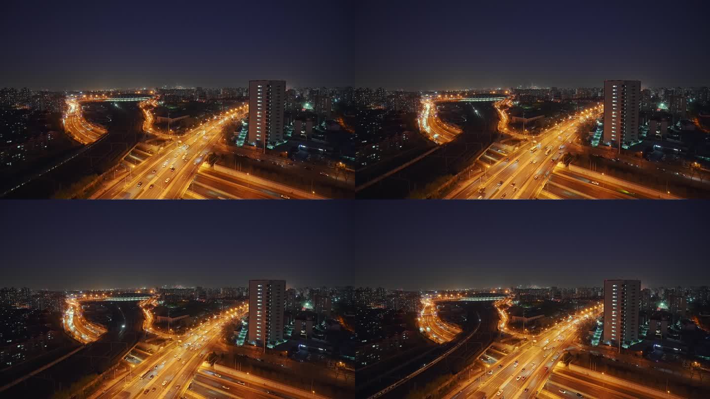 车水马龙三环路与北京南站夜景