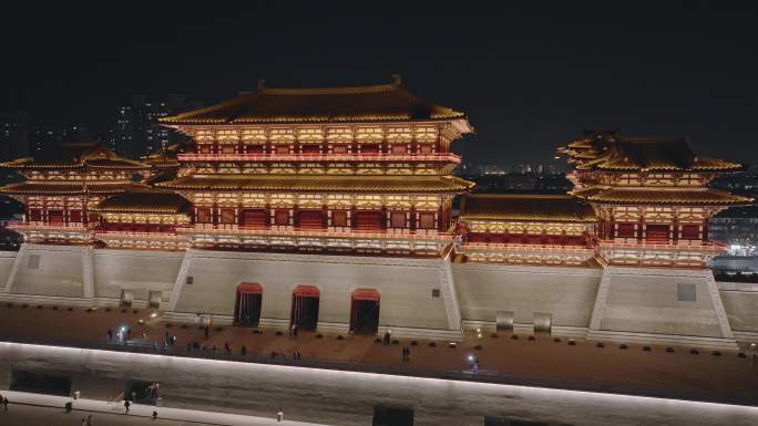 航拍隋唐洛阳城应天门夜景