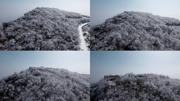 冬日山上雪景航拍与穿梭在山间的道路