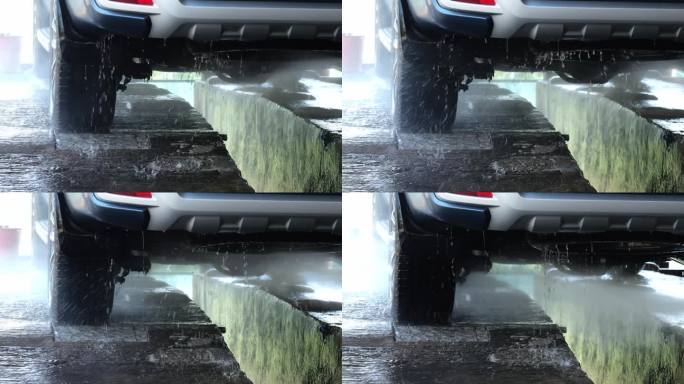 先用高压水冲洗掉粘在车上的污垢，再用泡沫清洗。