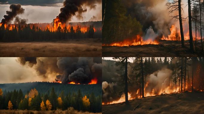 森林火灾防火火焰燃烧森林大火视频素材