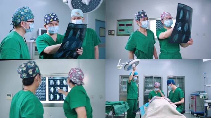 医美医院整形手术室外科医生看X光片做手术
