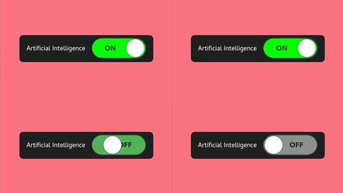 动画开关打开和关闭人工智能。红色背景上的开关滑块动画