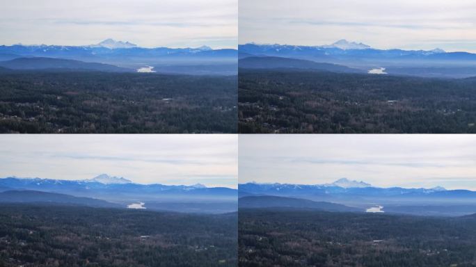 从大温哥华地区空中俯瞰远处的雪山贝克