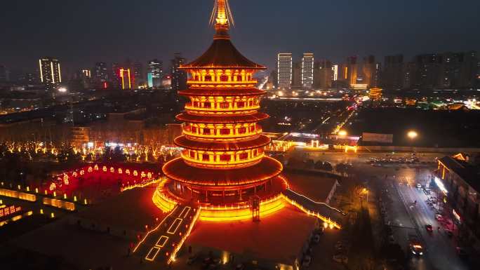 洛阳应天门天堂明堂城市夜景大气航拍