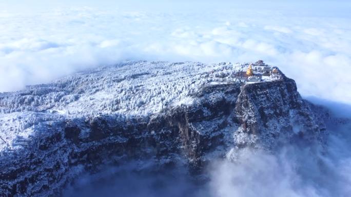 峨眉山金顶大气风光航拍4K