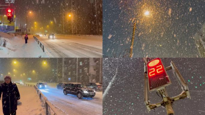暴雪天气 路灯与老人 俄罗斯路边