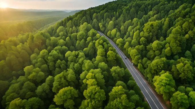 【合集】绿色森林航拍森林公路风景自然风光
