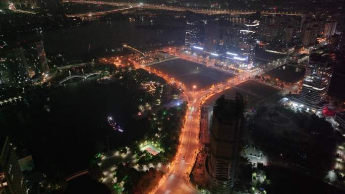 浙江绍兴世茂天际中心高楼大厦夜晚夜景航拍