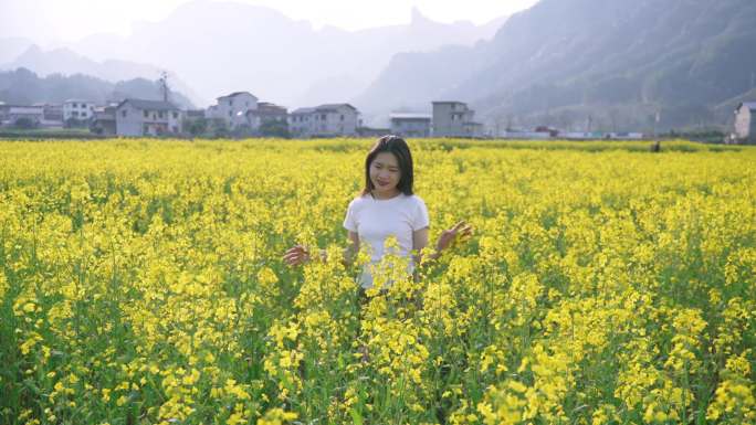 4K实拍春分唯美油菜花踏青