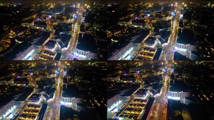 杭州西湖龙翔桥马路夜景航拍