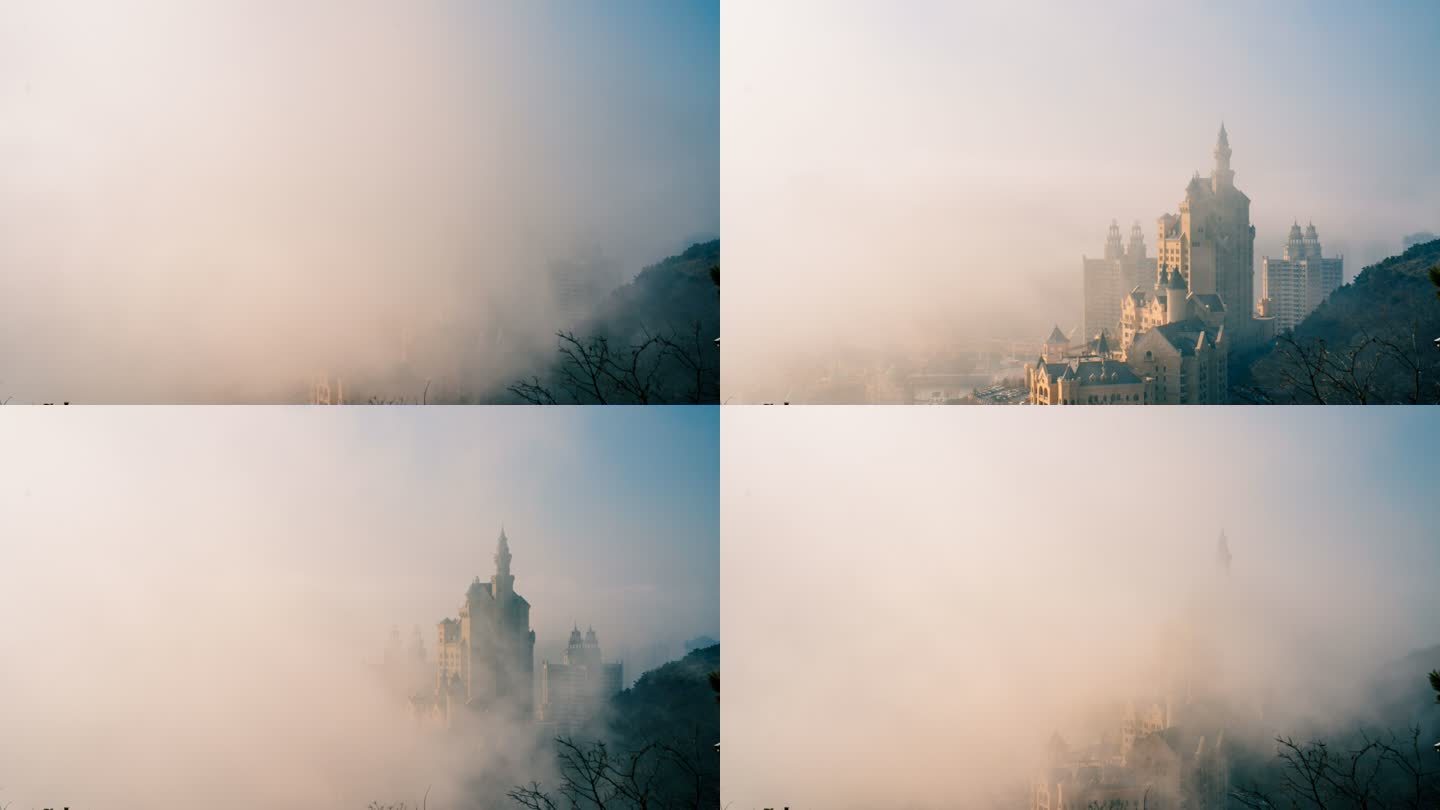 大连一方城堡酒店平流雾延时素材