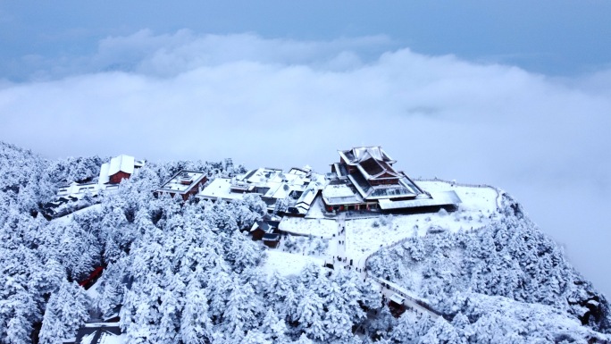 峨眉山冬季雪景大气航拍4K