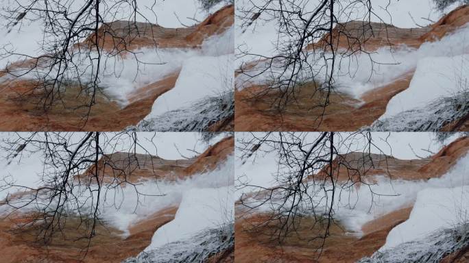 冬季瀑布升格特写镜头