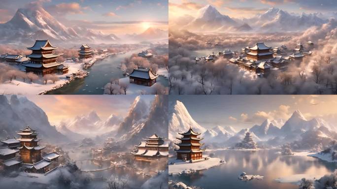 中国古风山水风景  冬天