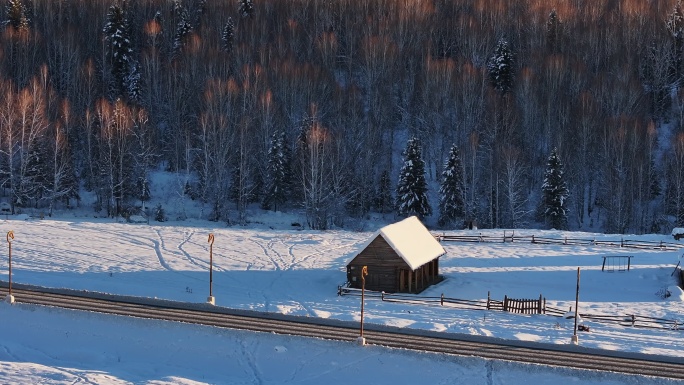 新疆北疆阿勒泰禾木冬季雪景童话世界航拍