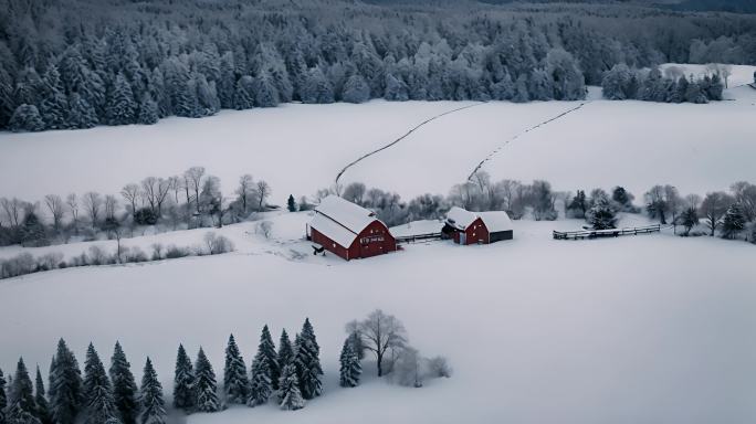 雪山雪景圣诞树农场