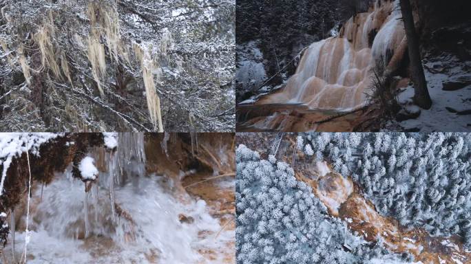 松潘牟尼沟扎嘎瀑布雪后景象