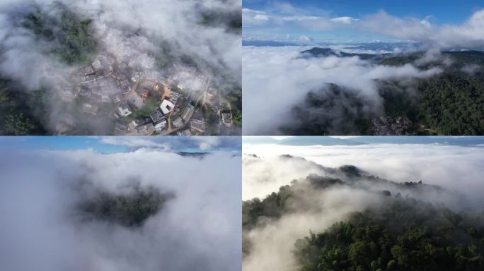 航拍景迈山云海古寨 云海延时