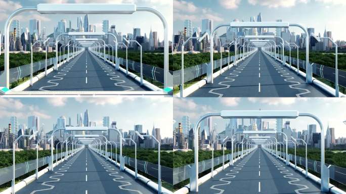 三维概念城市 道路时光穿梭 未来城市