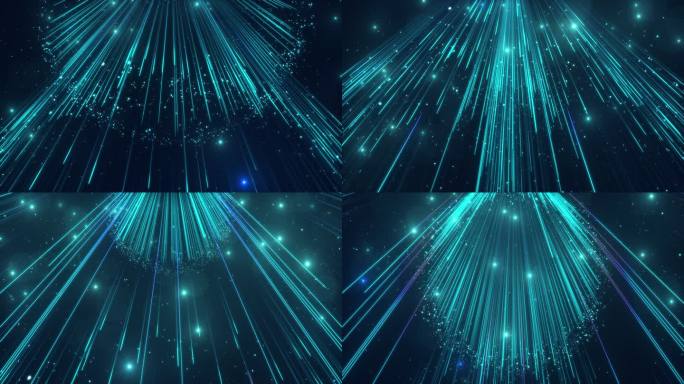 4K蓝色全息粒子线条 流星雨 科技舞台