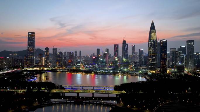 深圳南山区深圳湾夜景延时航拍