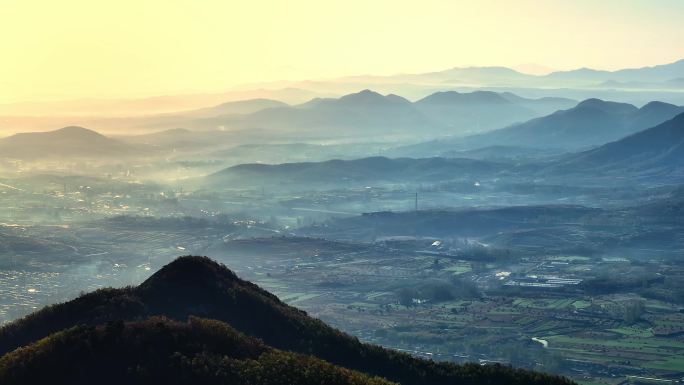 乡村山区田野晨曦航拍