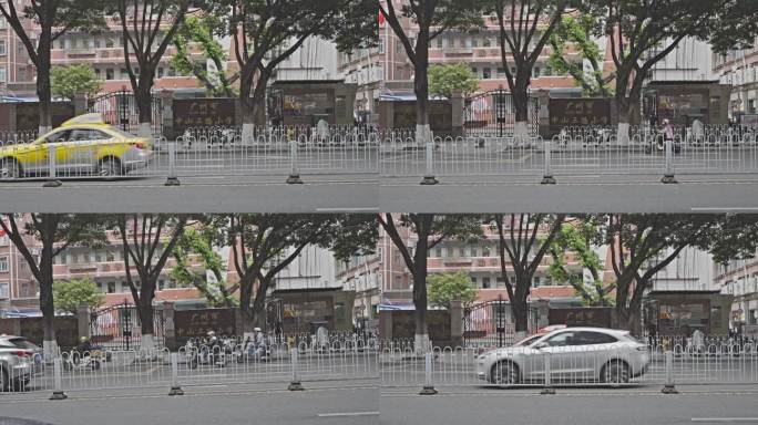 4K实拍羊城广州中山三路小学前的行人车流