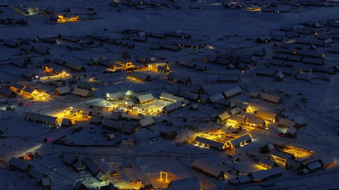 新疆北疆阿勒泰禾木冬季雪景童话世界航拍