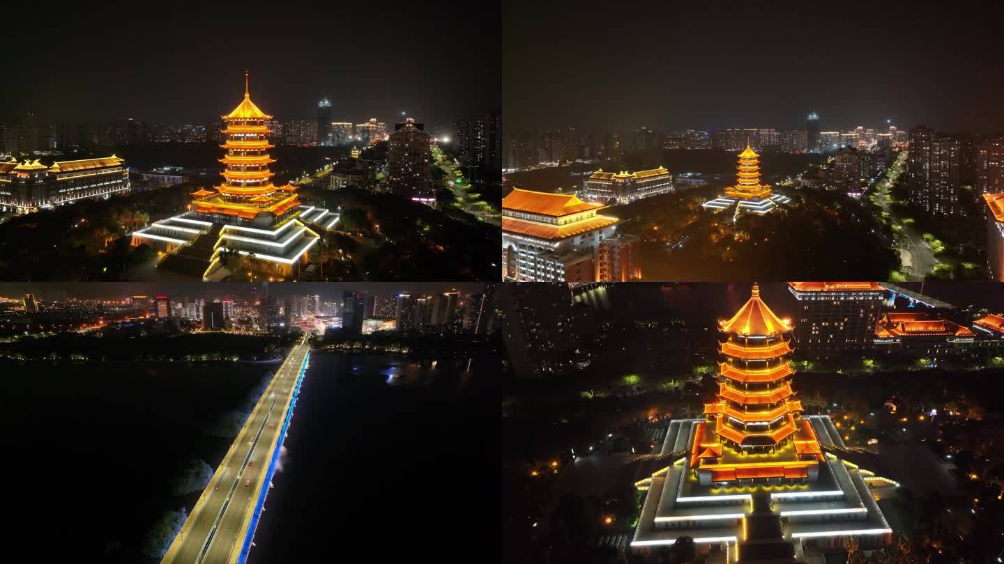 厦门集美区集美市民公园集美塔航拍夜晚夜景